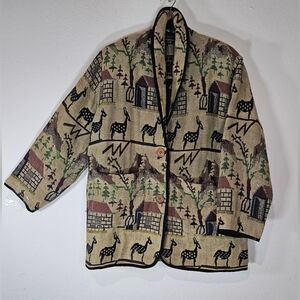 VTG 90s Womens Tapestry Western Boho Blazer Jacket Sz M Button Front Oversized